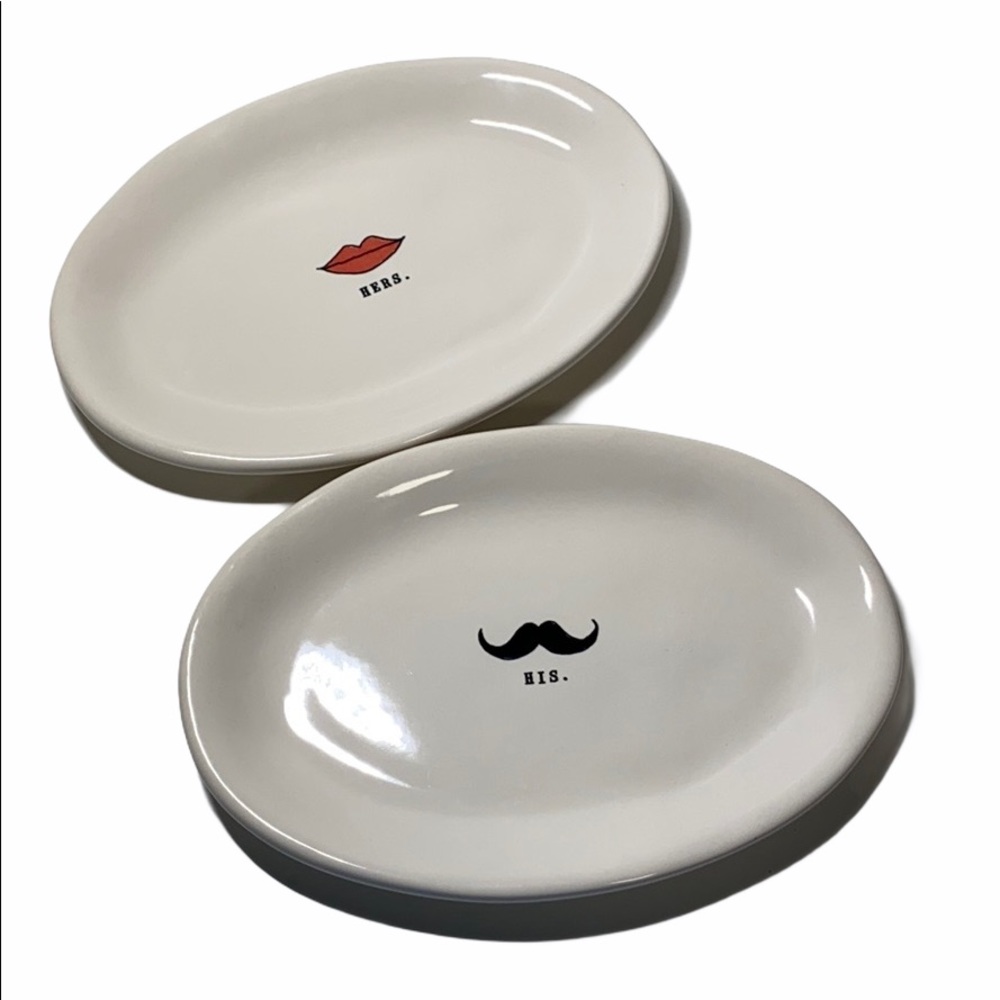 NWT Rae Dunn HERS & HIS Oval plates 8”x5.5”
